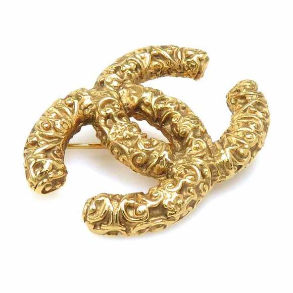 CHANEL Gold Plated CC Logos Diamond Vintage Pin Brooch #574c  CHANEL Authentic Gold Logo Brooch